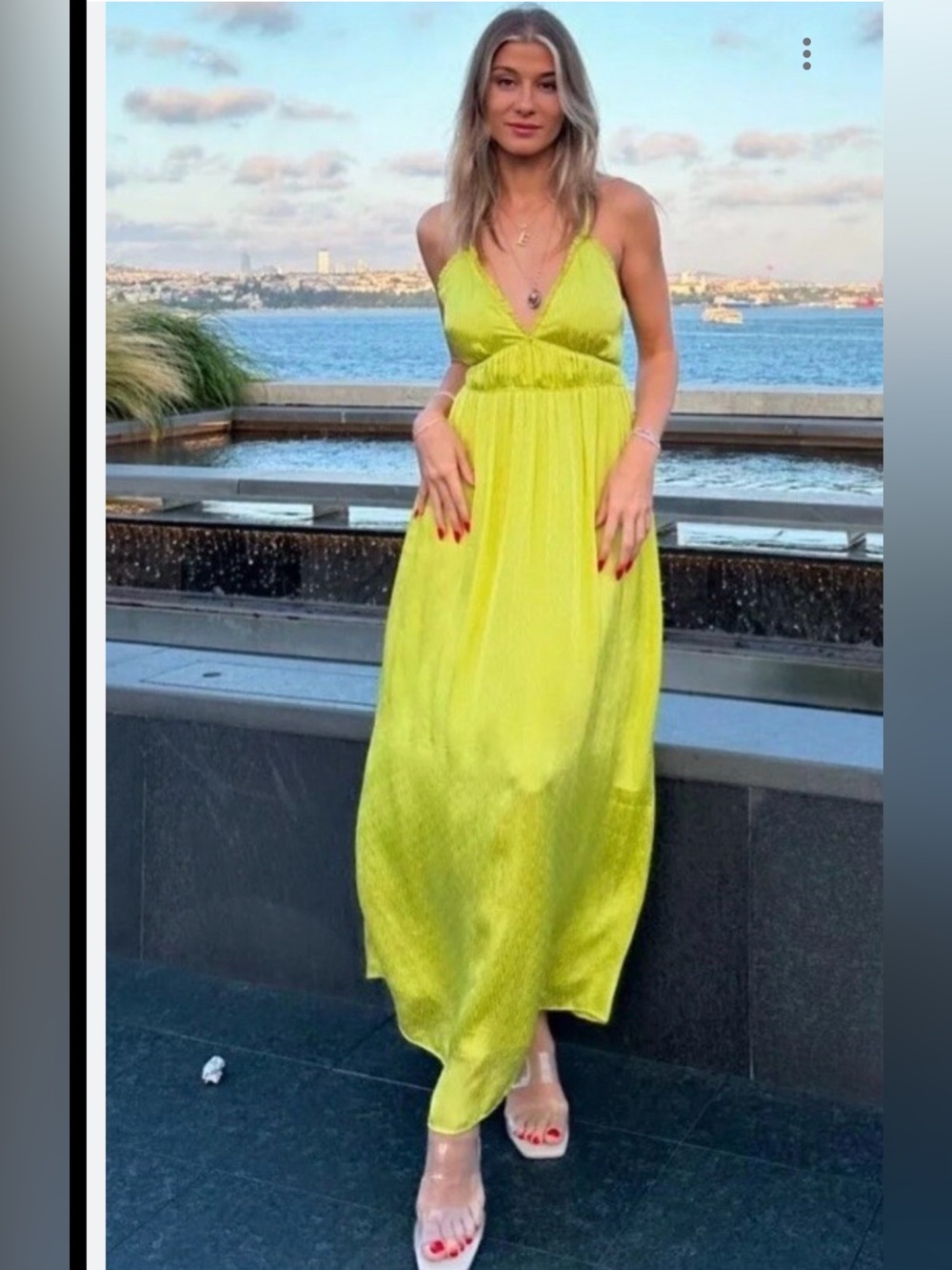 Sleeveless V-Neck Lime Green Maxi Dress - Women
